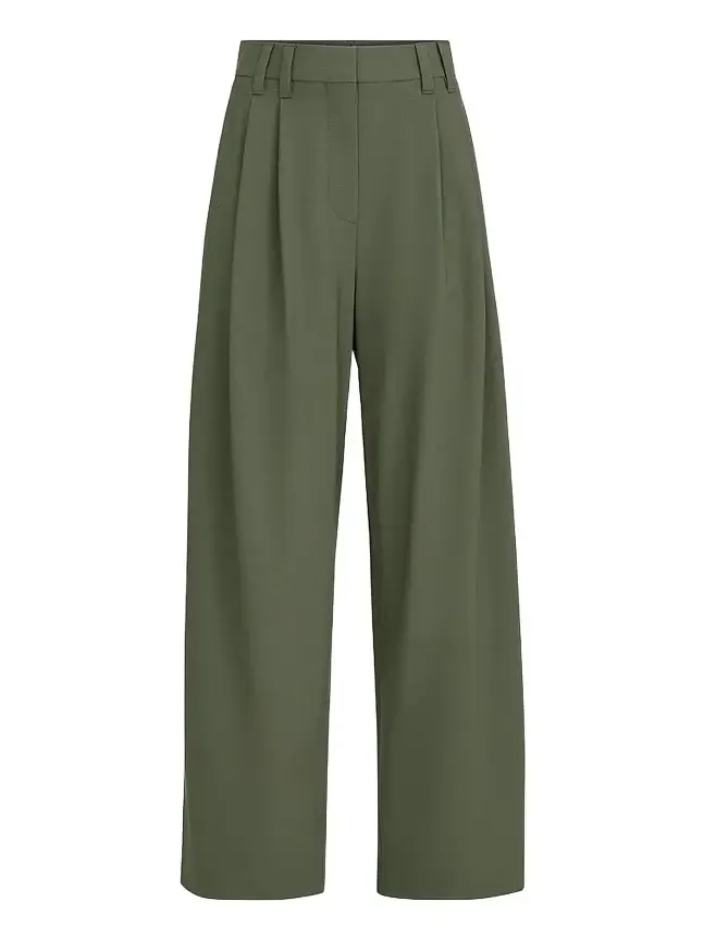 Women's Tropical Luxury Wool Tailored Trousers with Monili - Green Women's Tropical Luxury Wool Tailored Trousers with Monili - Green