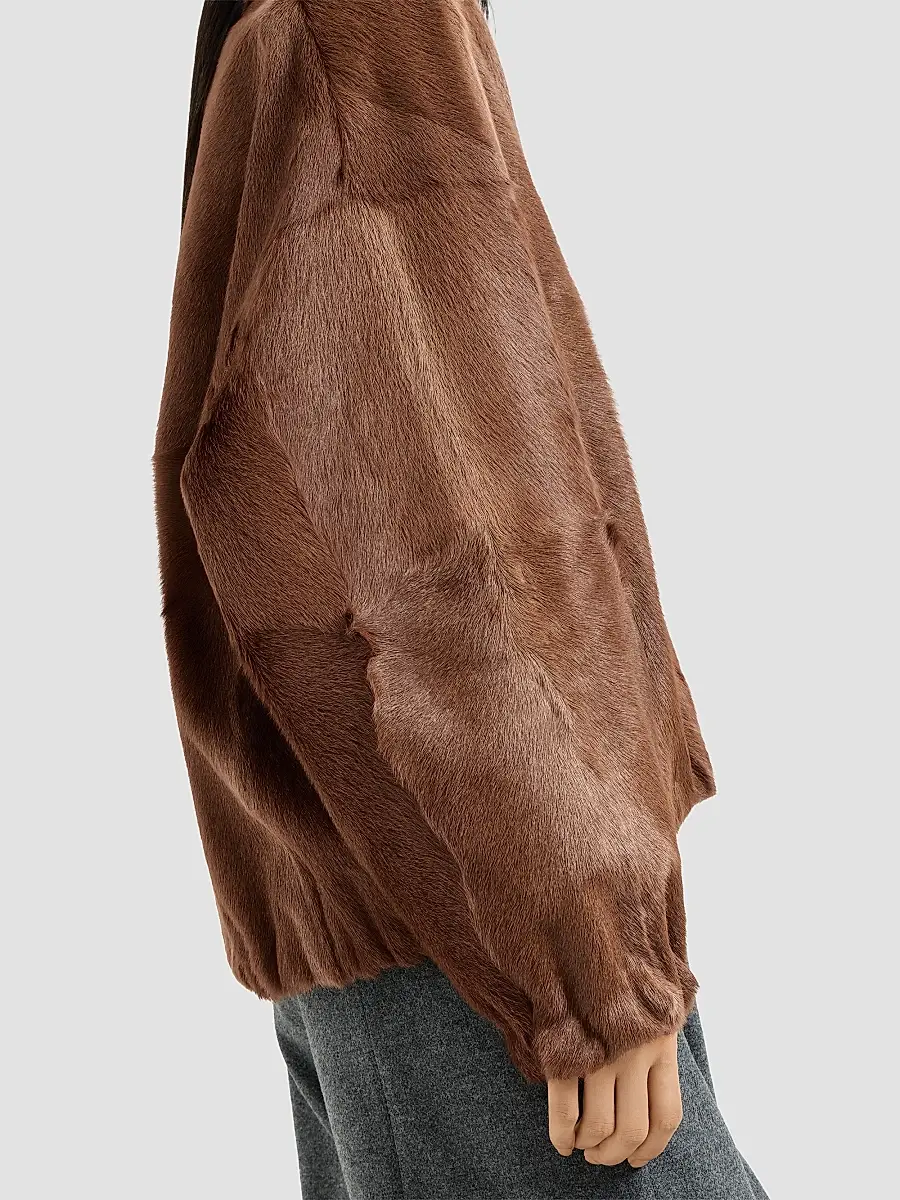 Brunello Cucinelli Women's Cashmere Shearling Bomber Jacket with Monili - Mahogany | Thumbnail 4