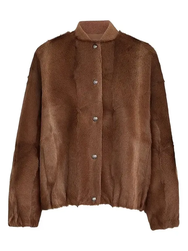 Women's Cashmere Shearling Bomber Jacket with Monili - Mahogany