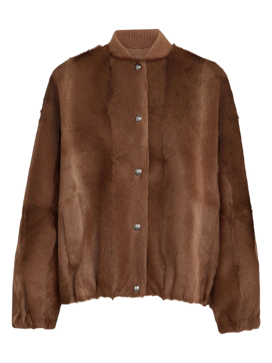 Women's Cashmere Shearling Bomber Jacket with Monili - Mahogany Women's Cashmere Shearling Bomber Jacket with Monili - Mahogany
