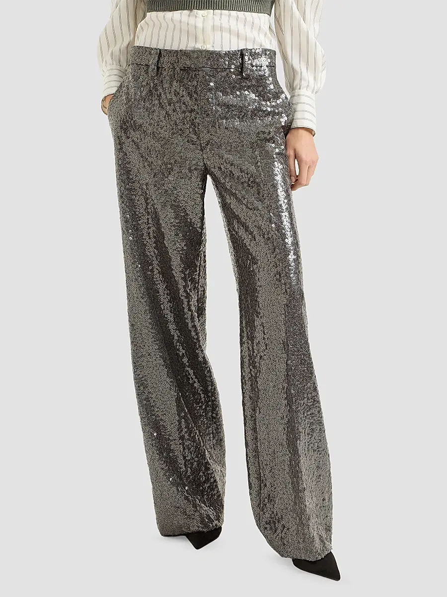 Brunello Cucinelli Women's Dazzling Texture Embroidery Loose Flared Trousers | Thumbnail 3 Brunello Cucinelli Women's Dazzling Texture Embroidery Loose Flared Trousers | Thumbnail 3