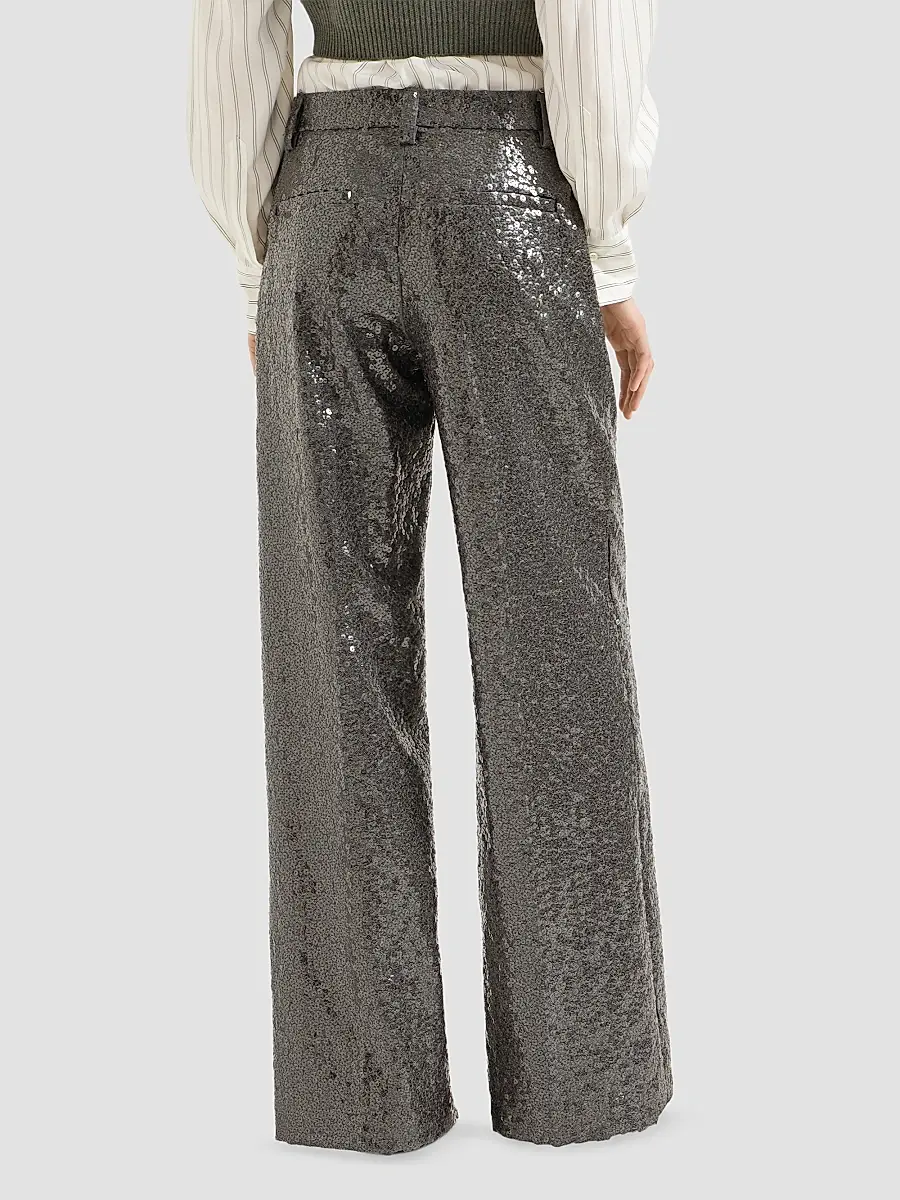 Brunello Cucinelli Women's Dazzling Texture Embroidery Loose Flared Trousers | Thumbnail 4 Brunello Cucinelli Women's Dazzling Texture Embroidery Loose Flared Trousers | Thumbnail 4