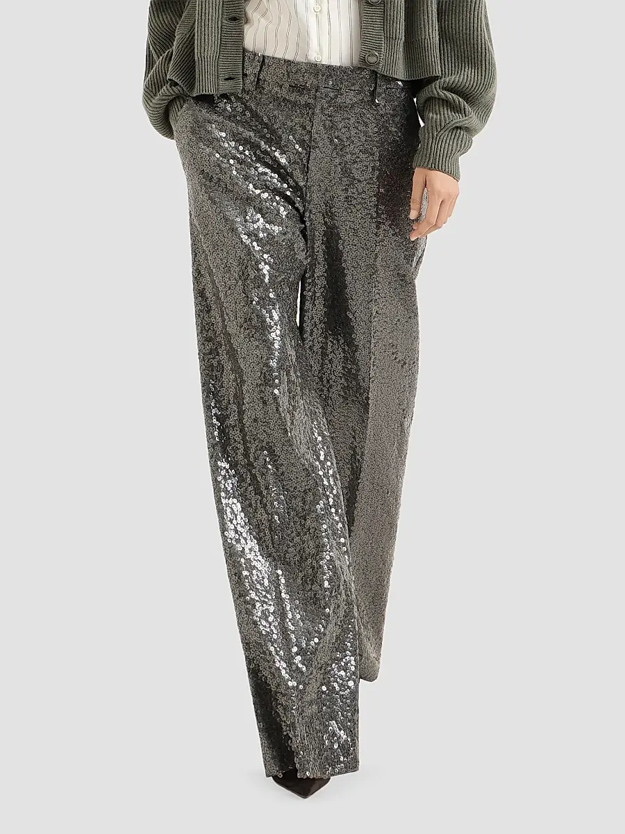 Brunello Cucinelli Women's Dazzling Texture Embroidery Loose Flared Trousers | Thumbnail 5 Brunello Cucinelli Women's Dazzling Texture Embroidery Loose Flared Trousers | Thumbnail 5