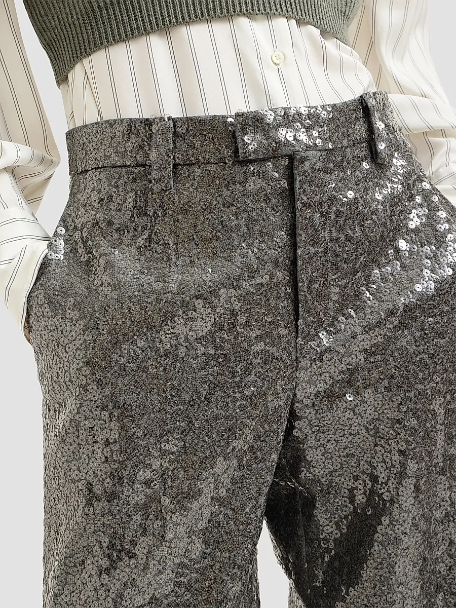 Brunello Cucinelli Women's Dazzling Texture Embroidery Loose Flared Trousers | Thumbnail 6 Brunello Cucinelli Women's Dazzling Texture Embroidery Loose Flared Trousers | Thumbnail 6