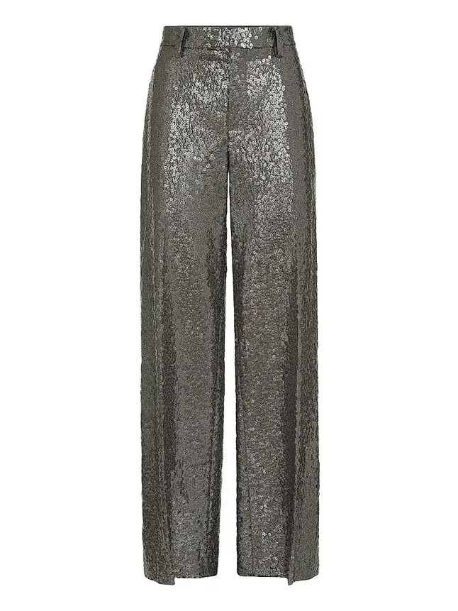 Women's Dazzling Texture Embroidery Loose Flared Trousers