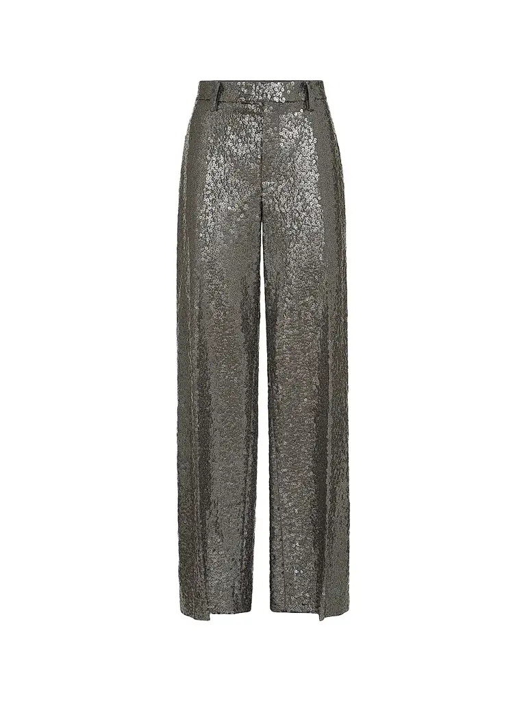 Brunello Cucinelli Women's Dazzling Texture Embroidery Loose Flared Trousers - Dark Grey | Image 1 Brunello Cucinelli Women's Dazzling Texture Embroidery Loose Flared Trousers - Dark Grey | Image 1