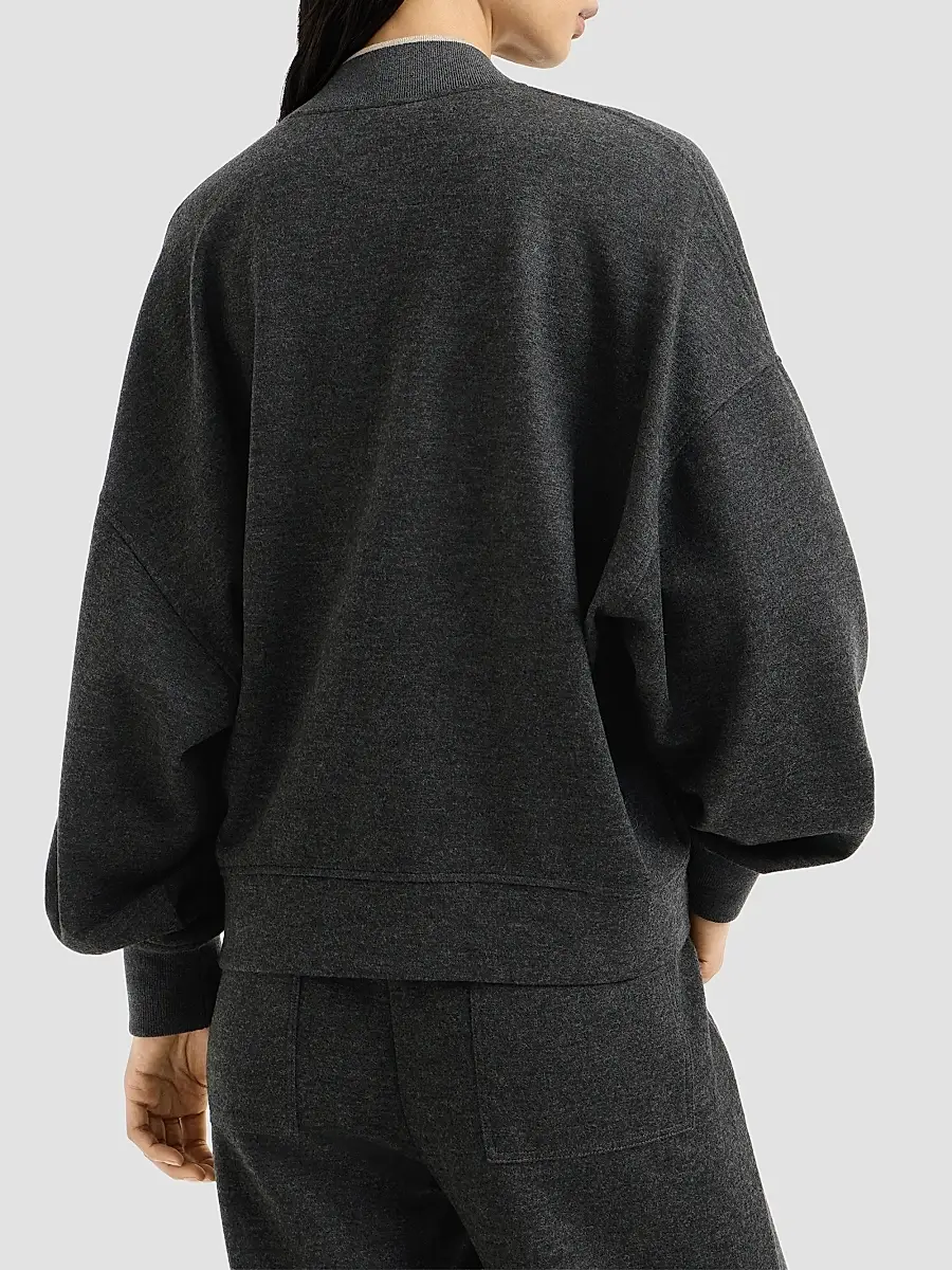 Brunello Cucinelli Women's Cashmere Interlock Bomber-Style Sweatshirt with Logo - Anthracite | Thumbnail 4 Brunello Cucinelli Women's Cashmere Interlock Bomber-Style Sweatshirt with Logo - Anthracite | Thumbnail 4
