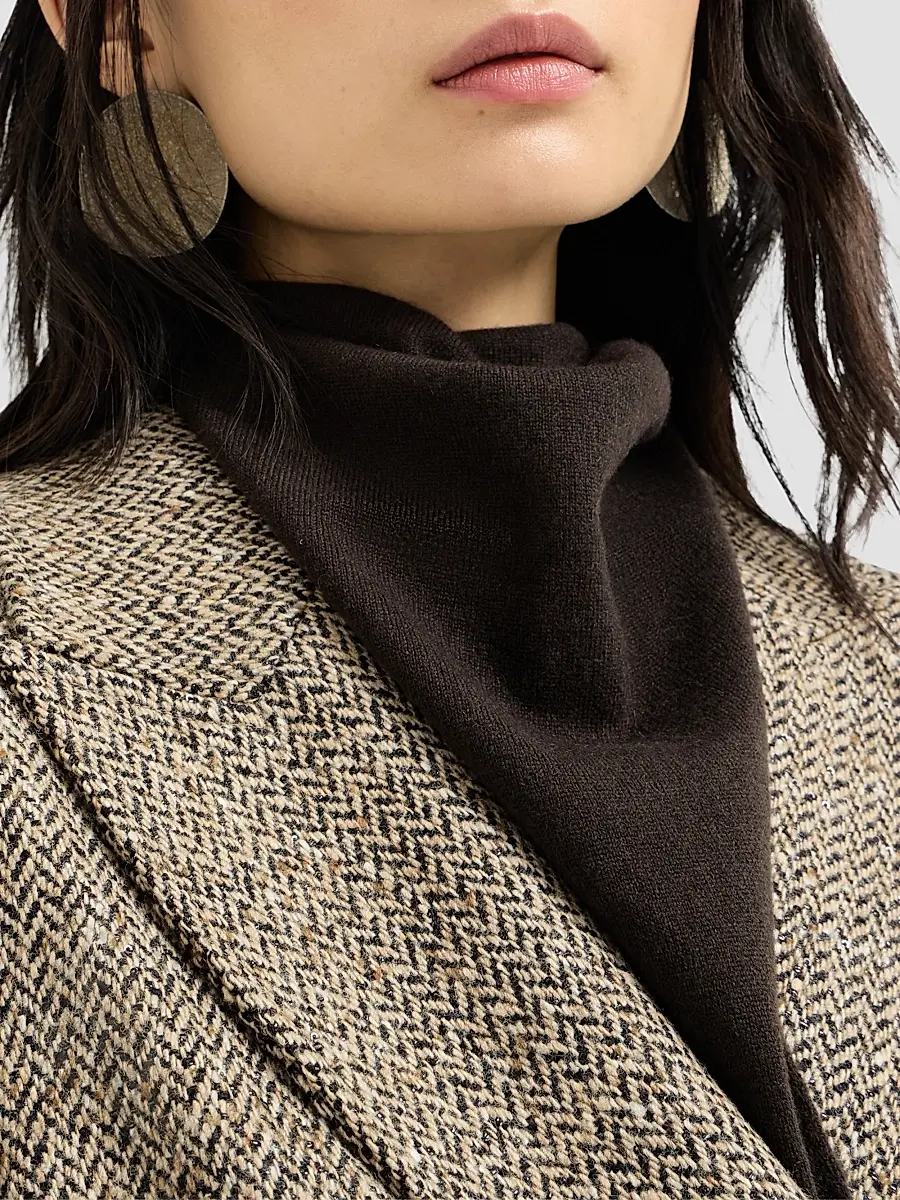 Brunello Cucinelli Women's Cashmere Foulard with Monili - Coffee | Thumbnail 2 Brunello Cucinelli Women's Cashmere Foulard with Monili - Coffee | Thumbnail 2