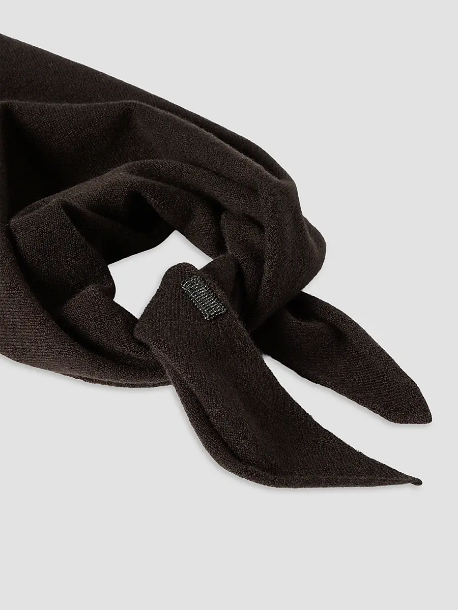 Brunello Cucinelli Women's Cashmere Foulard with Monili - Coffee | Thumbnail 3 Brunello Cucinelli Women's Cashmere Foulard with Monili - Coffee | Thumbnail 3