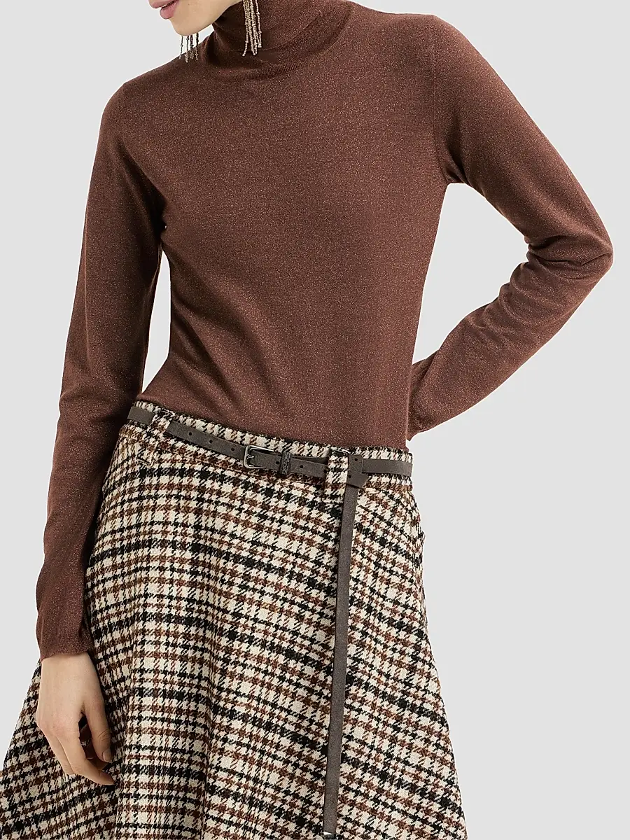 Brunello Cucinelli Women's Sparkling Cashmere and Silk Lightweight Turtleneck Sweater | Thumbnail 3 Brunello Cucinelli Women's Sparkling Cashmere and Silk Lightweight Turtleneck Sweater | Thumbnail 3