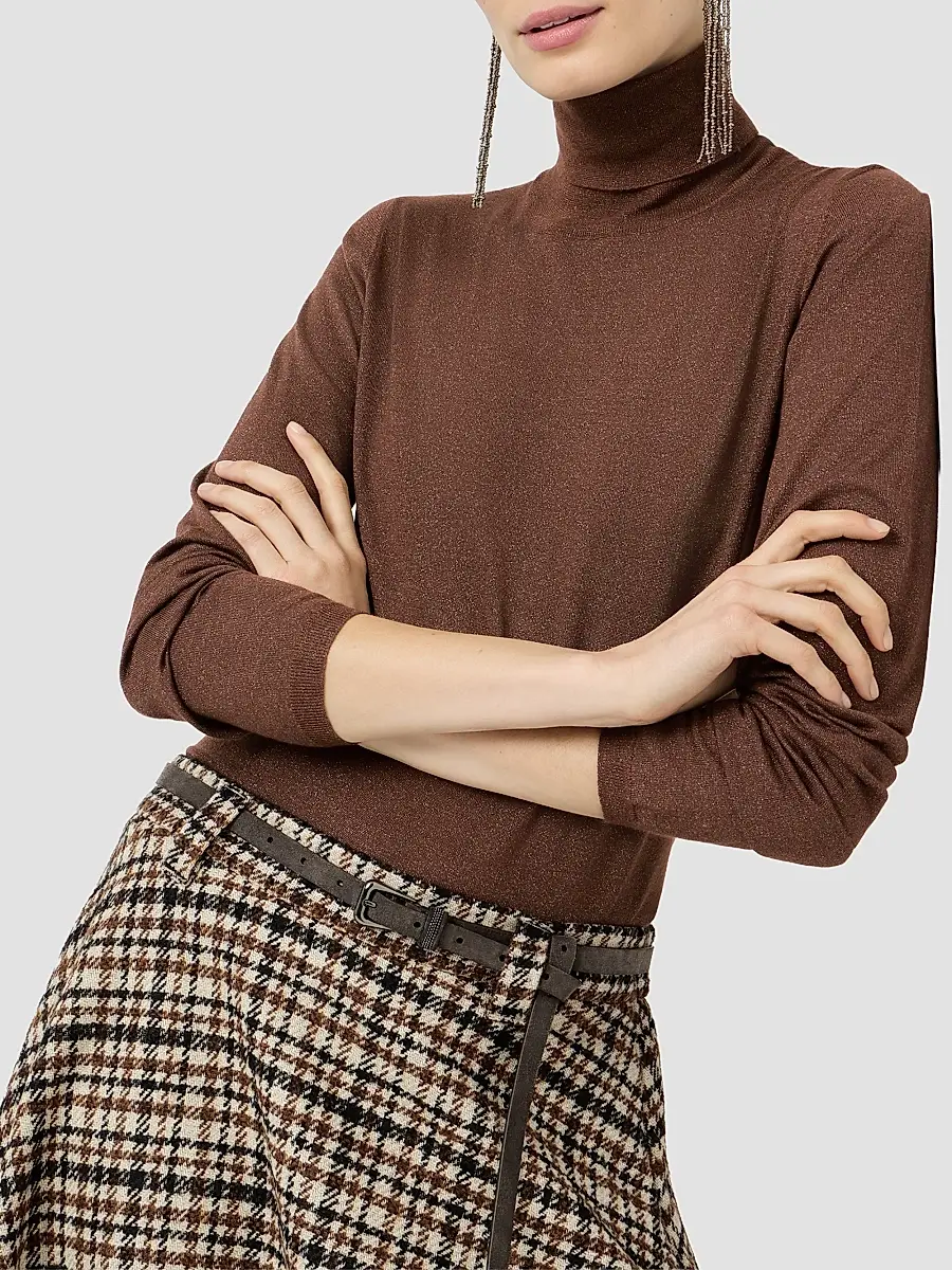 Brunello Cucinelli Women's Sparkling Cashmere and Silk Lightweight Turtleneck Sweater | Thumbnail 5 Brunello Cucinelli Women's Sparkling Cashmere and Silk Lightweight Turtleneck Sweater | Thumbnail 5