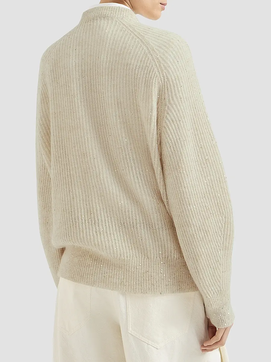Brunello Cucinelli Women's Mohair, Cotton and Wool Diamond Yarn English Rib Sweater | Thumbnail 4 Brunello Cucinelli Women's Mohair, Cotton and Wool Diamond Yarn English Rib Sweater | Thumbnail 4