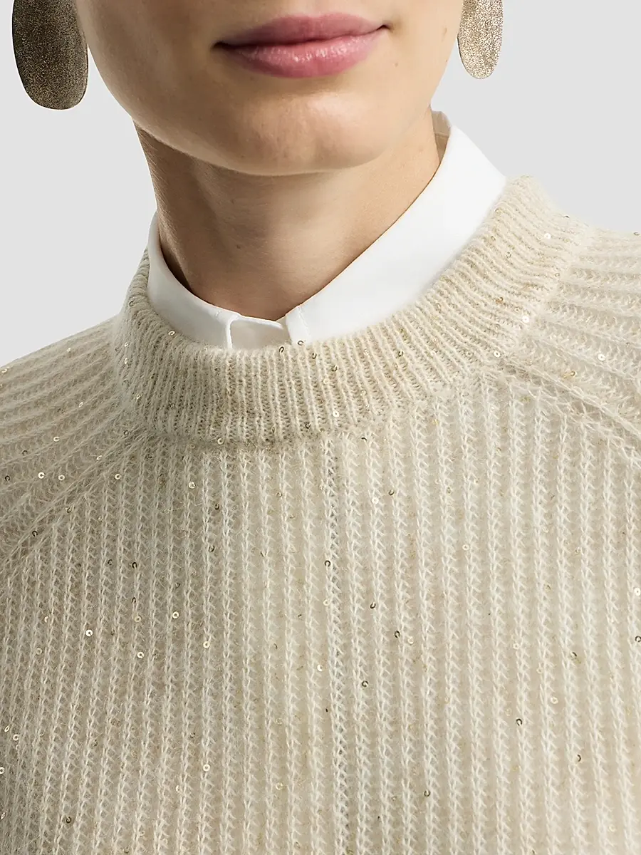 Brunello Cucinelli Women's Mohair, Cotton and Wool Diamond Yarn English Rib Sweater | Thumbnail 6 Brunello Cucinelli Women's Mohair, Cotton and Wool Diamond Yarn English Rib Sweater | Thumbnail 6