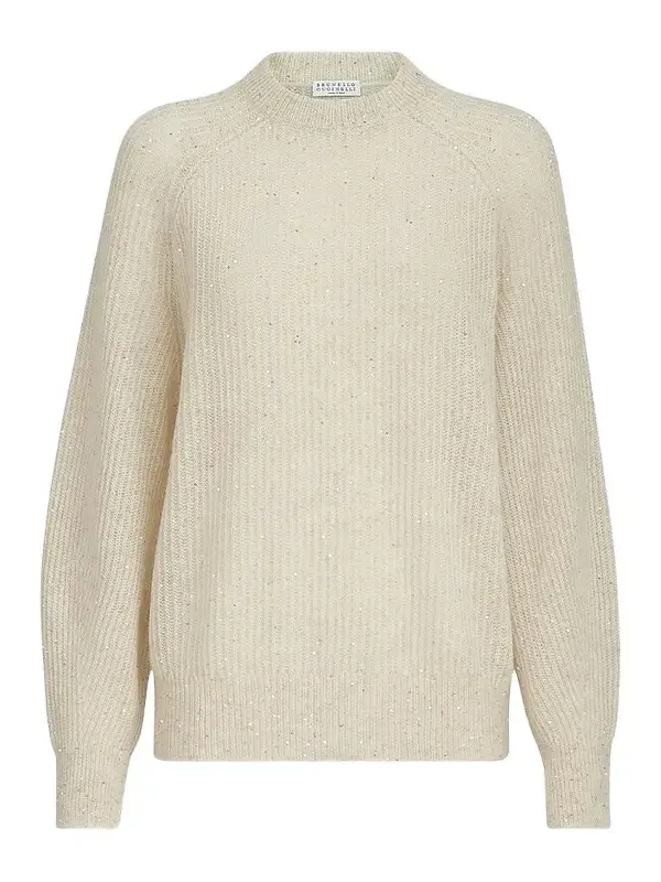 Women's Mohair, Cotton and Wool Diamond Yarn English Rib Sweater
