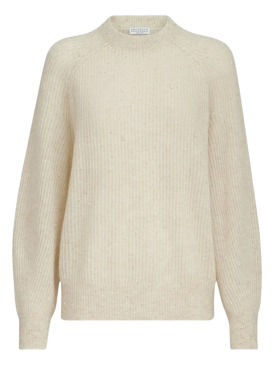 Women's Mohair, Cotton and Wool Diamond Yarn English Rib Sweater