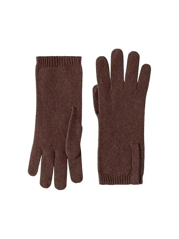 Women's Cashmere Knit Gloves with Monili - Brown