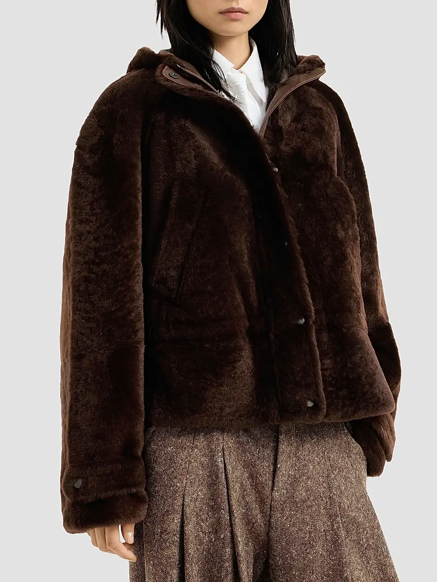 Brunello Cucinelli Women's Shearling Outerwear Jacket with Shiny Zipper Pull | Thumbnail 3 Brunello Cucinelli Women's Shearling Outerwear Jacket with Shiny Zipper Pull | Thumbnail 3