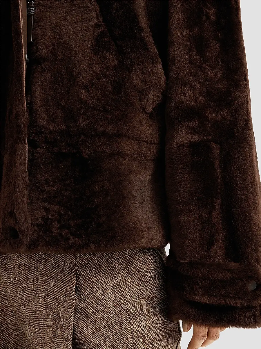 Brunello Cucinelli Women's Shearling Outerwear Jacket with Shiny Zipper Pull | Thumbnail 6 Brunello Cucinelli Women's Shearling Outerwear Jacket with Shiny Zipper Pull | Thumbnail 6