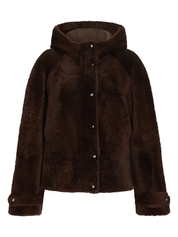 Women's Shearling Outerwear Jacket with Shiny Zipper Pull Women's Shearling Outerwear Jacket with Shiny Zipper Pull