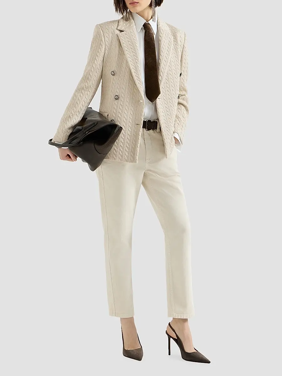 Brunello Cucinelli Women's Dyed Denim Five-Pocket Straight Jeans with Shiny Bartack - Milk | Thumbnail 2