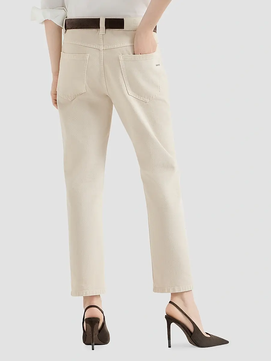 Brunello Cucinelli Women's Dyed Denim Five-Pocket Straight Jeans with Shiny Bartack - Milk | Thumbnail 4