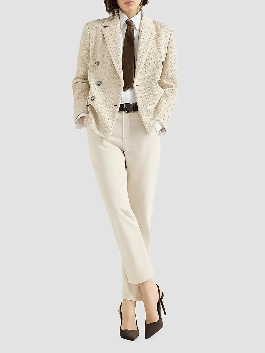 Brunello Cucinelli Women's Dyed Denim Five-Pocket Straight Jeans with Shiny Bartack - Milk | Thumbnail 5