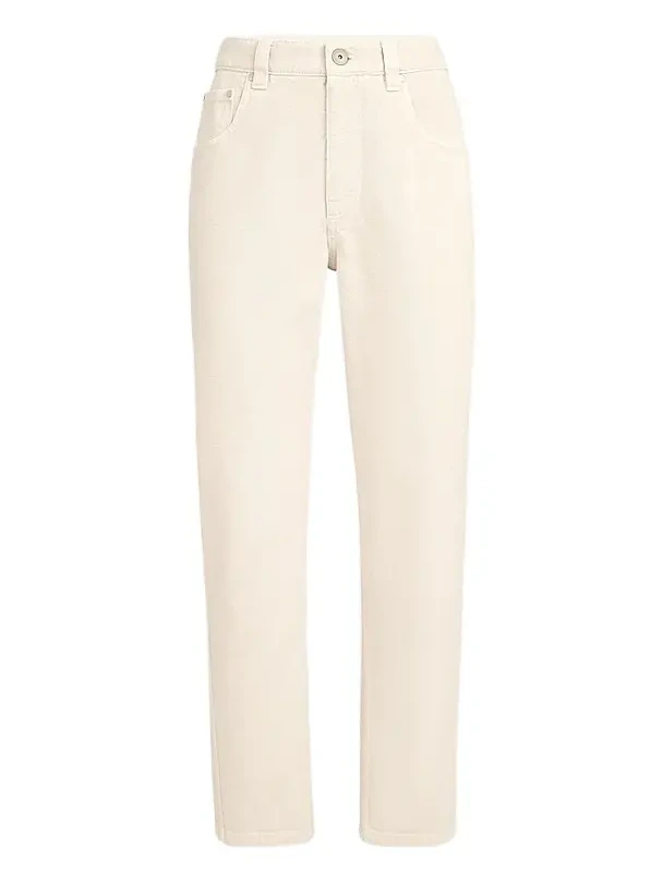 Brunello Cucinelli Women's Dyed Denim Five-Pocket Straight Jeans with Shiny Bartack - Milk