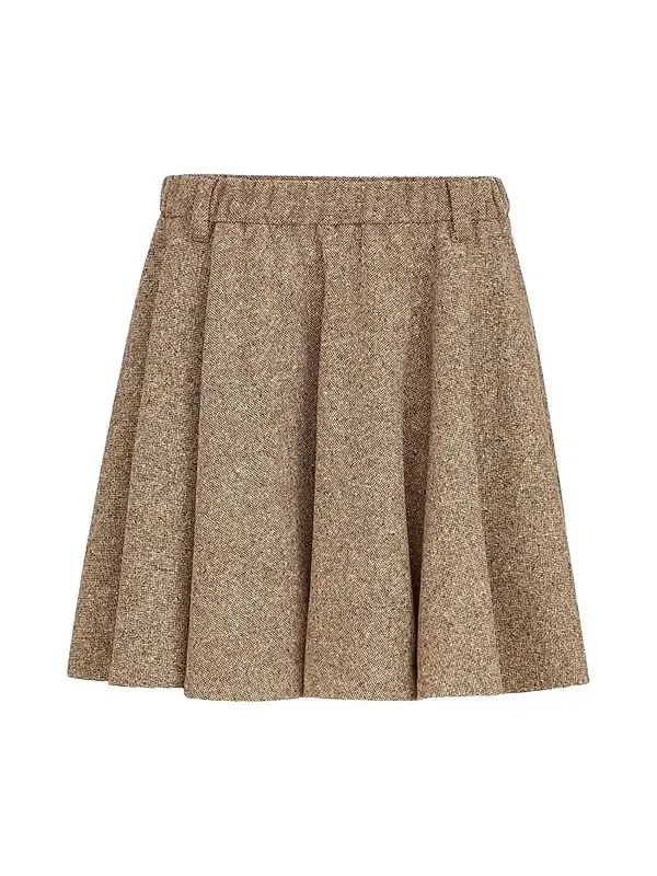 Women's Virgin Wool Donegal Mini Circle Skirt with Monili - Pine Cone Brown Women's Virgin Wool Donegal Mini Circle Skirt with Monili - Pine Cone Brown