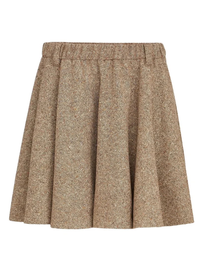 Brunello Cucinelli Women's Virgin Wool Donegal Mini Circle Skirt with Monili - Pine Cone Brown