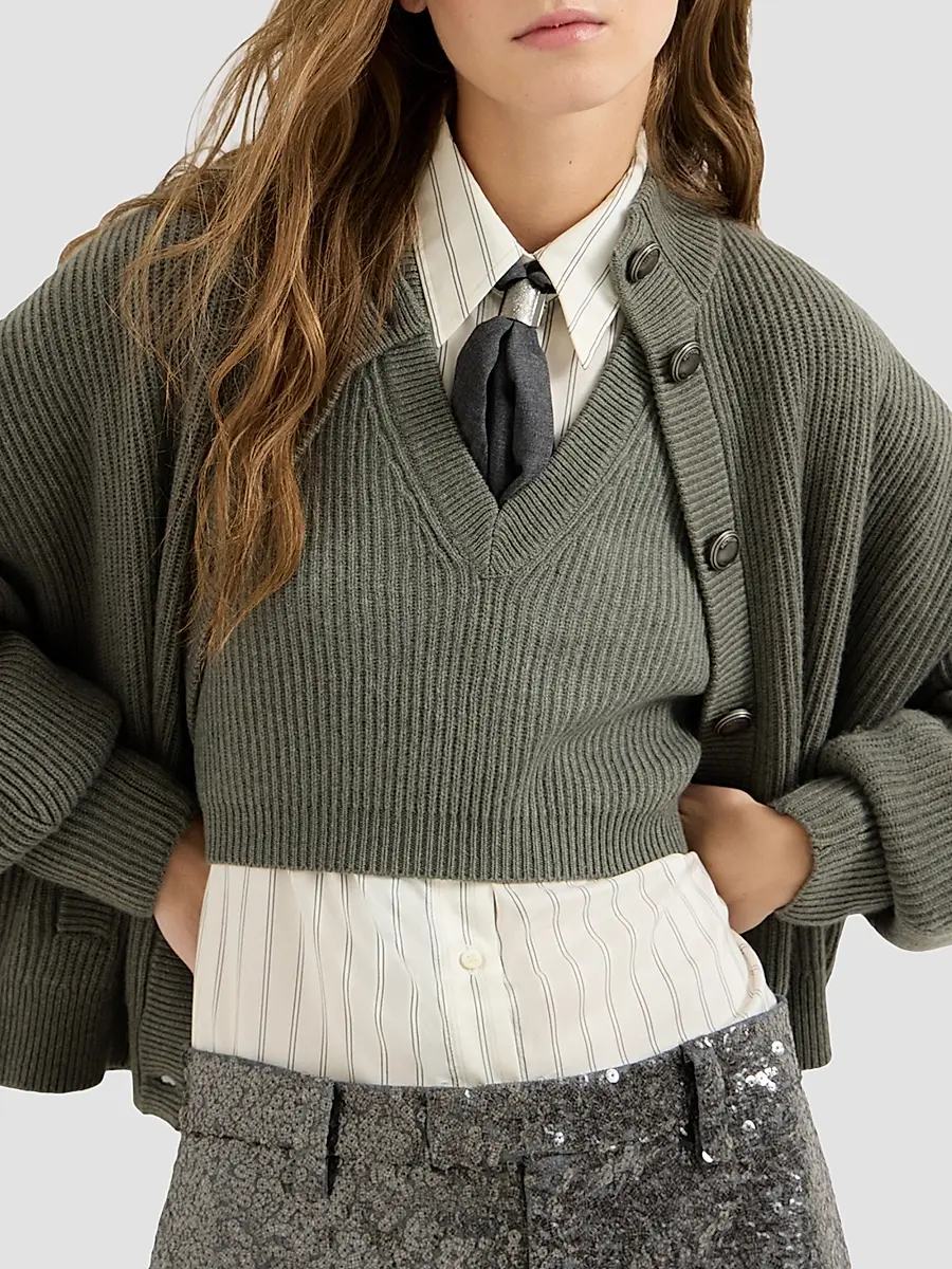 Brunello Cucinelli Women's Cashmere Rib Knit Sweater Vest | Thumbnail 5 Brunello Cucinelli Women's Cashmere Rib Knit Sweater Vest | Thumbnail 5