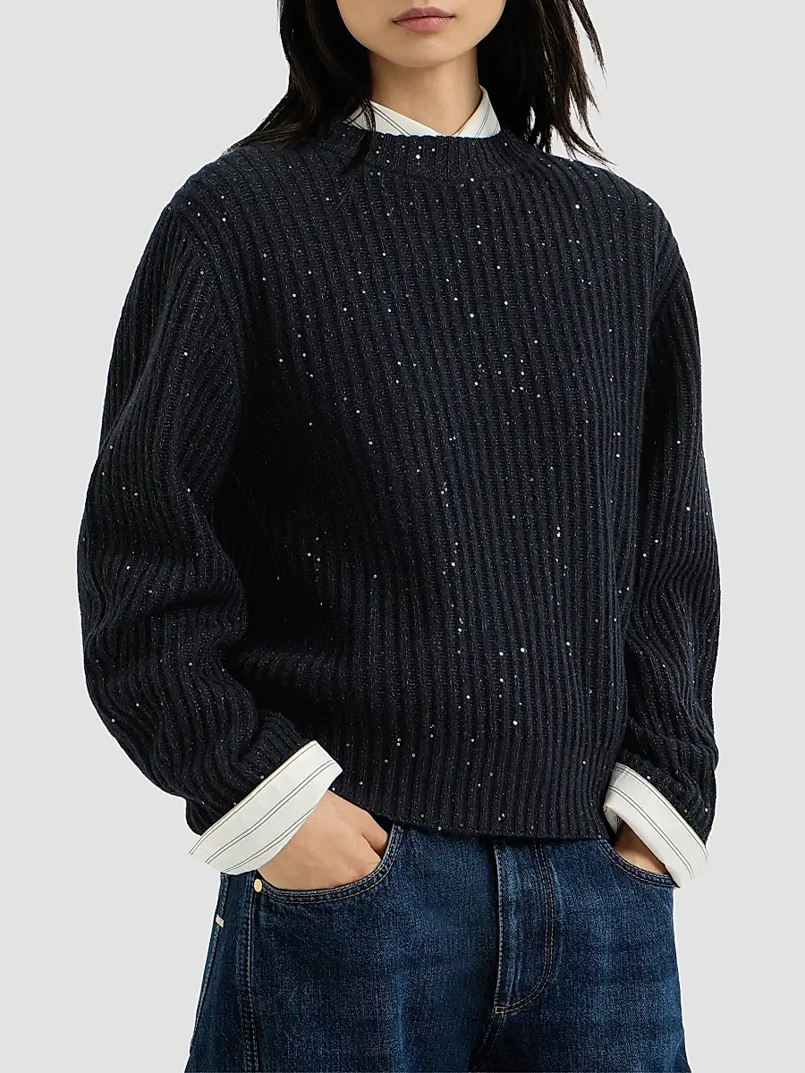 Brunello Cucinelli Women's Cashmere and Wool Ribbed Sweater | Thumbnail 2