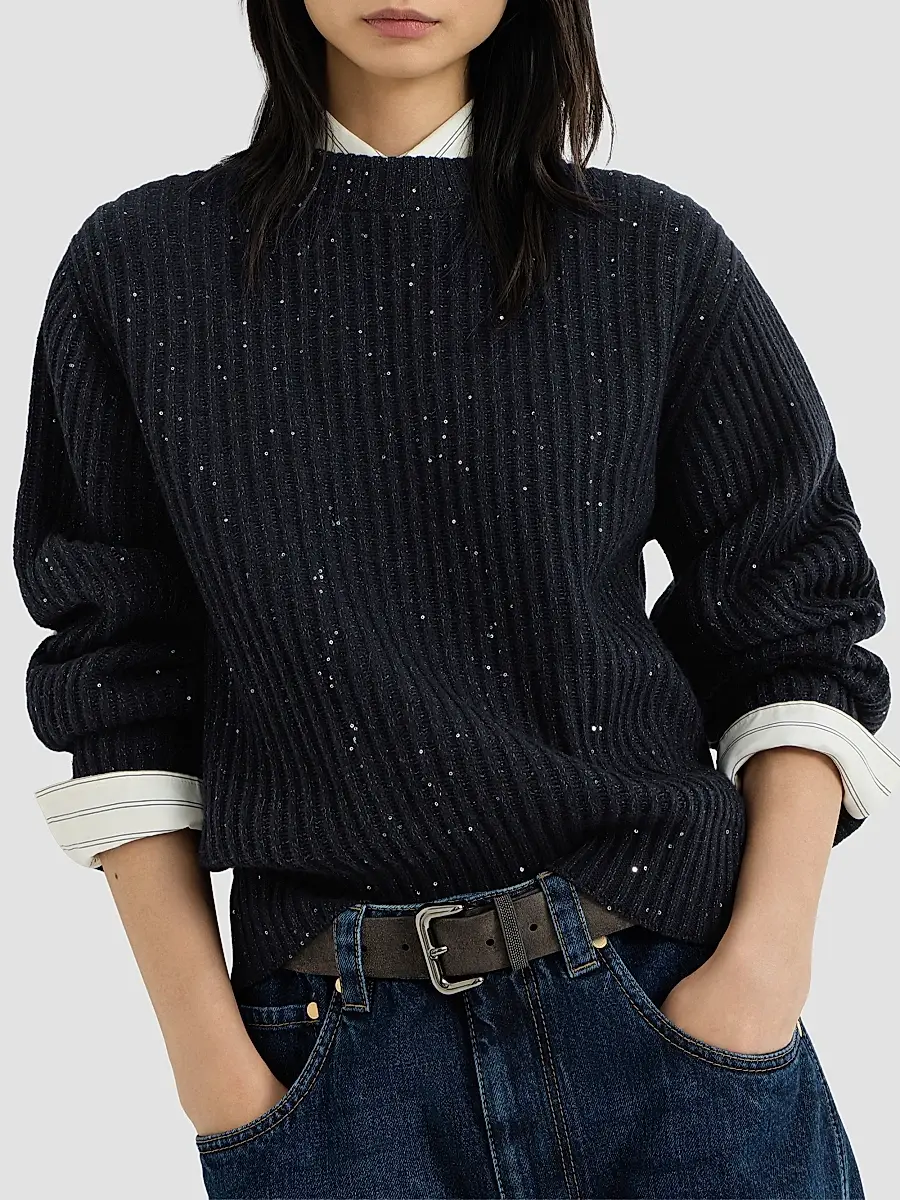 Brunello Cucinelli Women's Cashmere and Wool Ribbed Sweater | Thumbnail 4