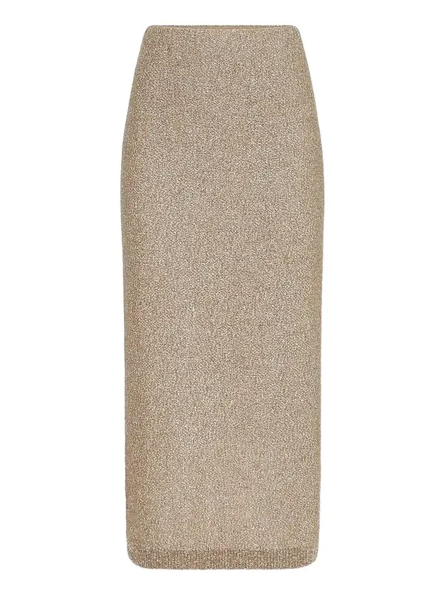 Women's Mohair and Wool Dazzling Texture Knit Skirt with Monili - Light Brown