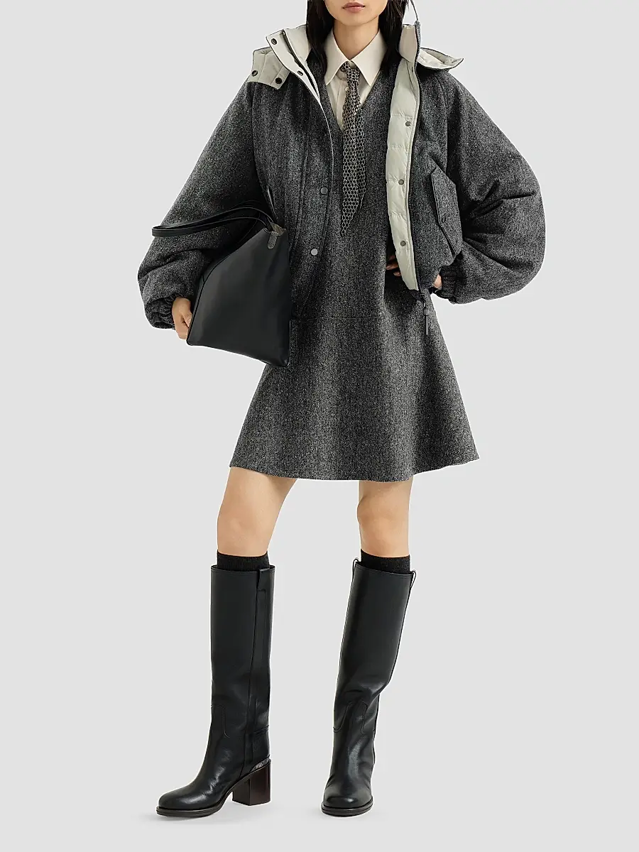 Brunello Cucinelli Women's Virgin Wool Donegal Mini Dress with Monili - Anthracite | Thumbnail 2 Brunello Cucinelli Women's Virgin Wool Donegal Mini Dress with Monili - Anthracite | Thumbnail 2