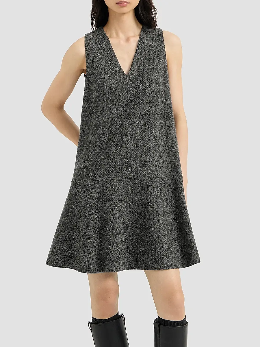 Brunello Cucinelli Women's Virgin Wool Donegal Mini Dress with Monili - Anthracite | Thumbnail 3 Brunello Cucinelli Women's Virgin Wool Donegal Mini Dress with Monili - Anthracite | Thumbnail 3