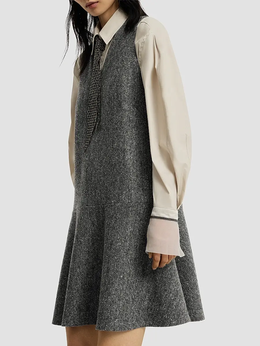Brunello Cucinelli Women's Virgin Wool Donegal Mini Dress with Monili - Anthracite | Thumbnail 5 Brunello Cucinelli Women's Virgin Wool Donegal Mini Dress with Monili - Anthracite | Thumbnail 5