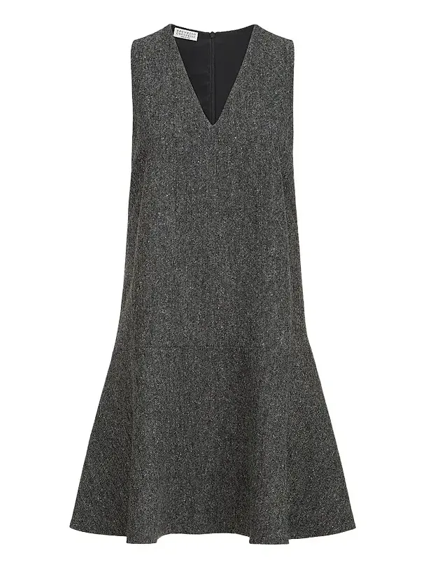 Women's Virgin Wool Donegal Mini Dress with Monili - Anthracite
