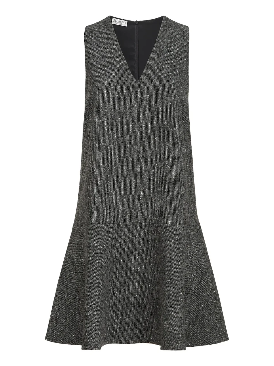 Women's Virgin Wool Donegal Mini Dress with Monili - Anthracite Women's Virgin Wool Donegal Mini Dress with Monili - Anthracite