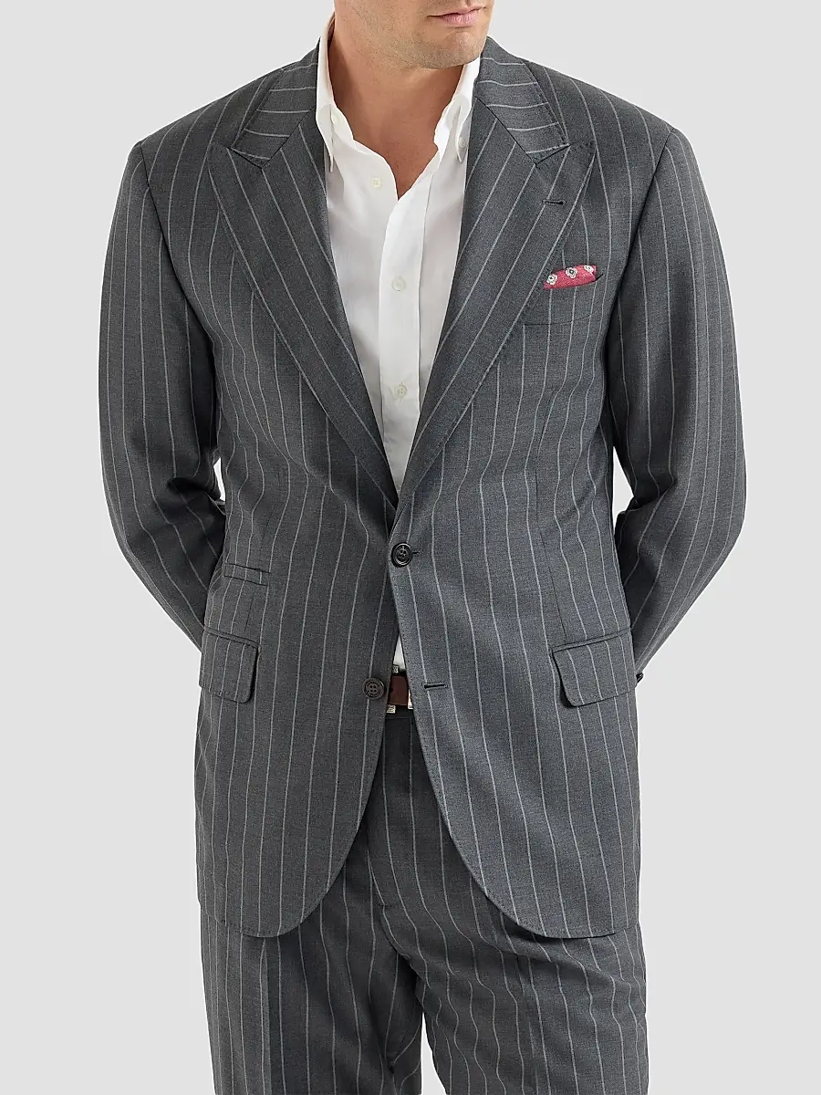 Brunello Cucinelli Men's Super 150s Virgin Wool Wide Chalk Stripe Batavia Tailor Blazer | Thumbnail 3 Brunello Cucinelli Men's Super 150s Virgin Wool Wide Chalk Stripe Batavia Tailor Blazer | Thumbnail 3
