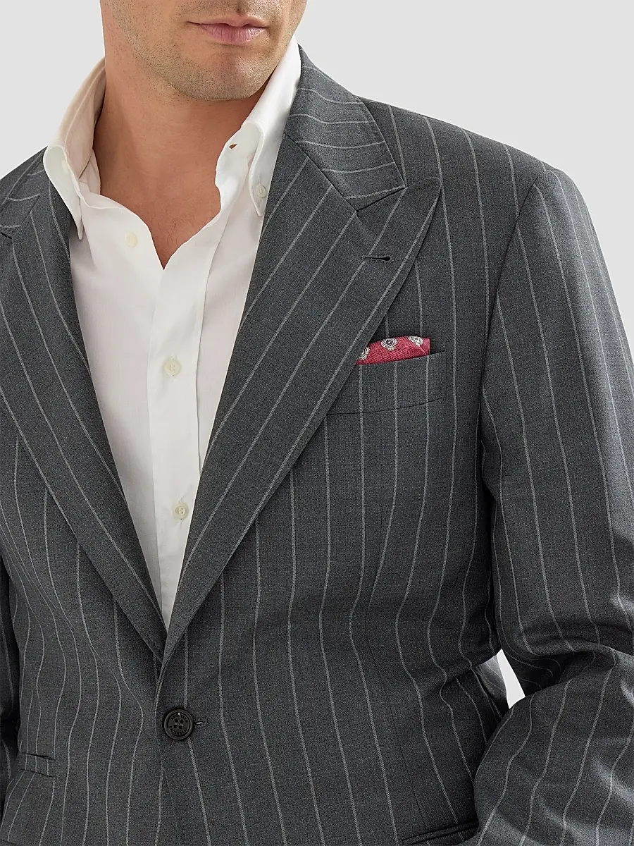 Brunello Cucinelli Men's Super 150s Virgin Wool Wide Chalk Stripe Batavia Tailor Blazer | Thumbnail 6 Brunello Cucinelli Men's Super 150s Virgin Wool Wide Chalk Stripe Batavia Tailor Blazer | Thumbnail 6