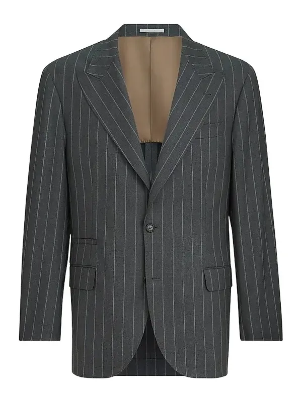 Brunello Cucinelli Men's Super 150s Virgin Wool Wide Chalk Stripe Batavia Tailor Blazer