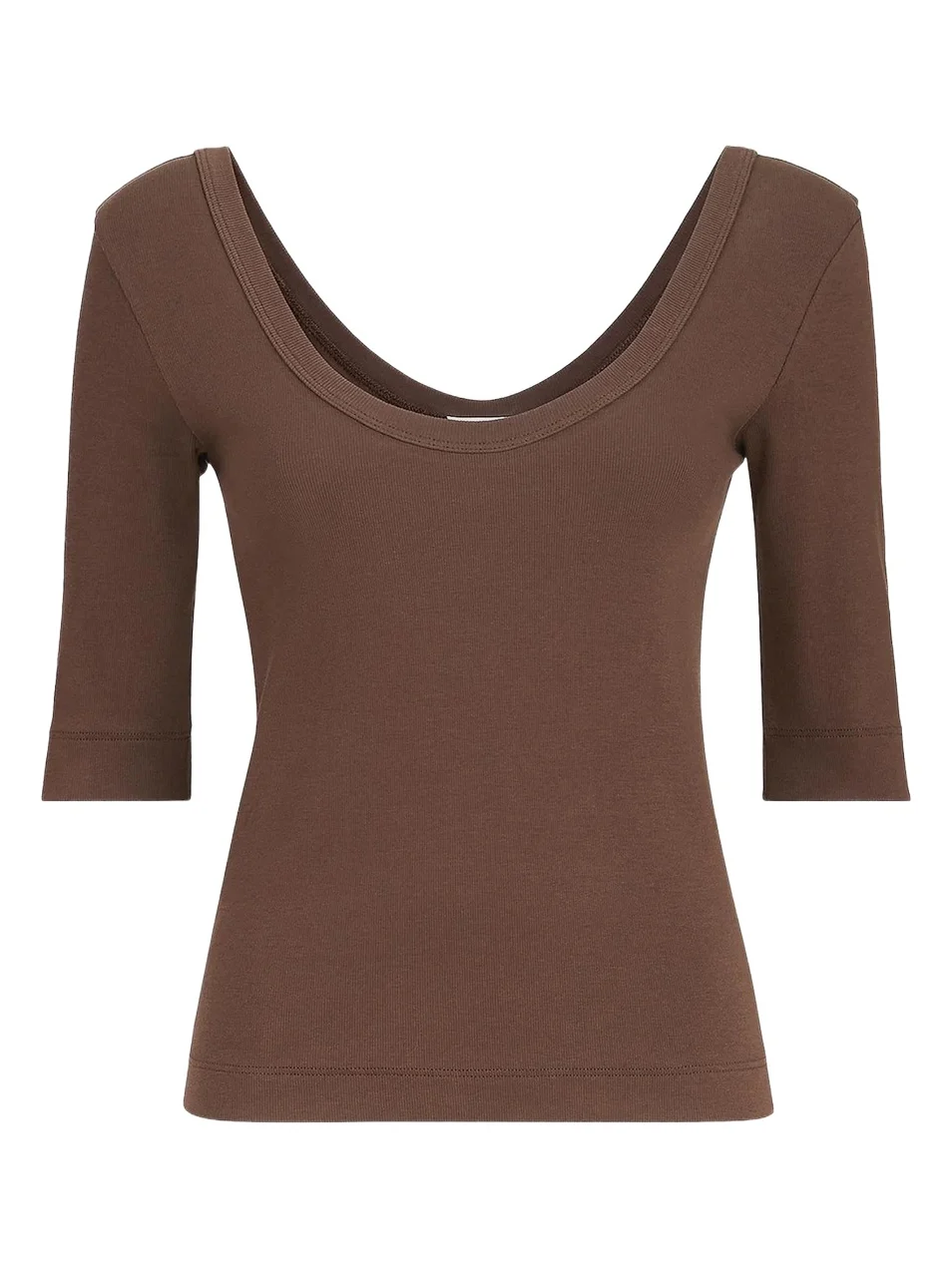 Women's Stretch Cotton Ribbed Jersey T-Shirt with Monili - Pine Cone Brown Women's Stretch Cotton Ribbed Jersey T-Shirt with Monili - Pine Cone Brown