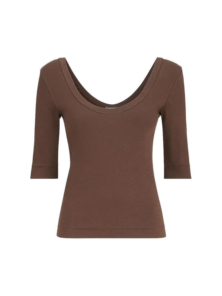 Brunello Cucinelli Women's Stretch Cotton Ribbed Jersey T-Shirt with Monili - Pine Cone Brown | Image 1 Brunello Cucinelli Women's Stretch Cotton Ribbed Jersey T-Shirt with Monili - Pine Cone Brown | Image 1