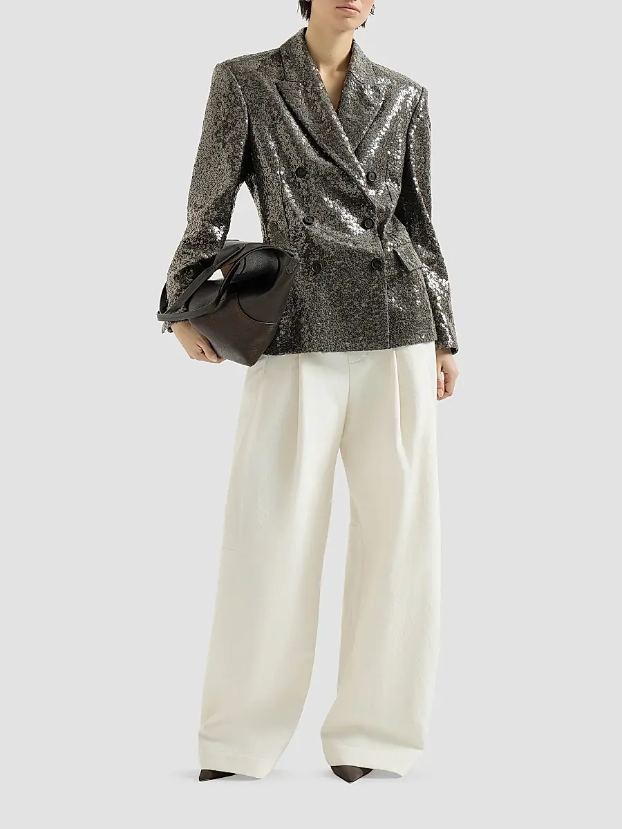Brunello Cucinelli Women's Dazzling Texture Embroidery Blazer in Virgin Wool Flannel | Thumbnail 2 Brunello Cucinelli Women's Dazzling Texture Embroidery Blazer in Virgin Wool Flannel | Thumbnail 2