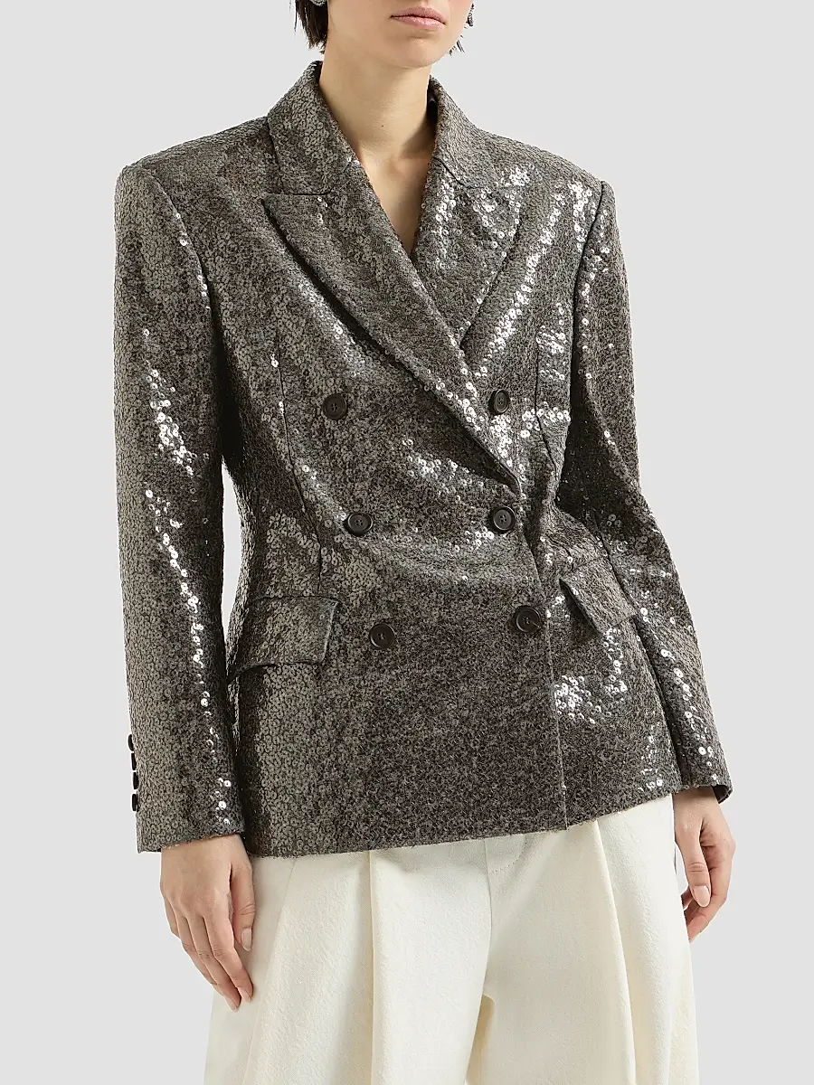 Brunello Cucinelli Women's Dazzling Texture Embroidery Blazer in Virgin Wool Flannel | Thumbnail 3 Brunello Cucinelli Women's Dazzling Texture Embroidery Blazer in Virgin Wool Flannel | Thumbnail 3
