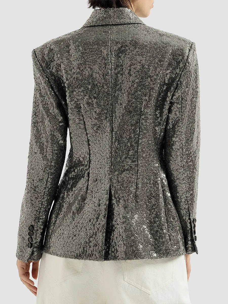 Brunello Cucinelli Women's Dazzling Texture Embroidery Blazer in Virgin Wool Flannel | Thumbnail 4 Brunello Cucinelli Women's Dazzling Texture Embroidery Blazer in Virgin Wool Flannel | Thumbnail 4