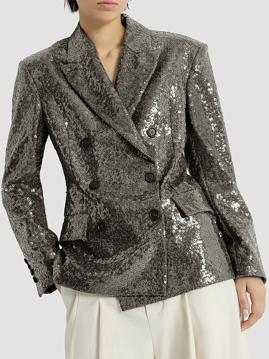 Brunello Cucinelli Women's Dazzling Texture Embroidery Blazer in Virgin Wool Flannel | Thumbnail 5 Brunello Cucinelli Women's Dazzling Texture Embroidery Blazer in Virgin Wool Flannel | Thumbnail 5