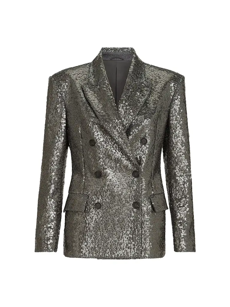 Brunello Cucinelli Women's Dazzling Texture Embroidery Blazer in Virgin Wool Flannel - Dark Grey | Image 1 Brunello Cucinelli Women's Dazzling Texture Embroidery Blazer in Virgin Wool Flannel - Dark Grey | Image 1