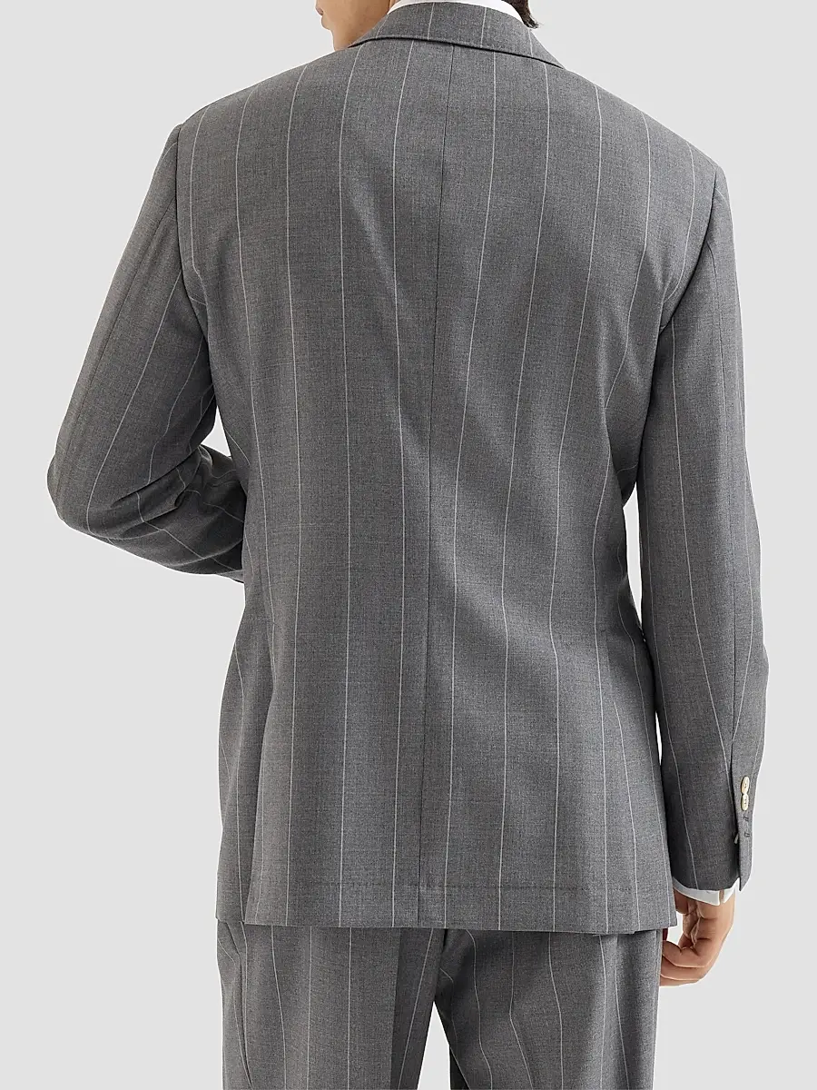 Brunello Cucinelli Men's Virgin Wool Chalk Stripe One and A Half Breasted Tailor Blazer | Thumbnail 3 Brunello Cucinelli Men's Virgin Wool Chalk Stripe One and A Half Breasted Tailor Blazer | Thumbnail 3