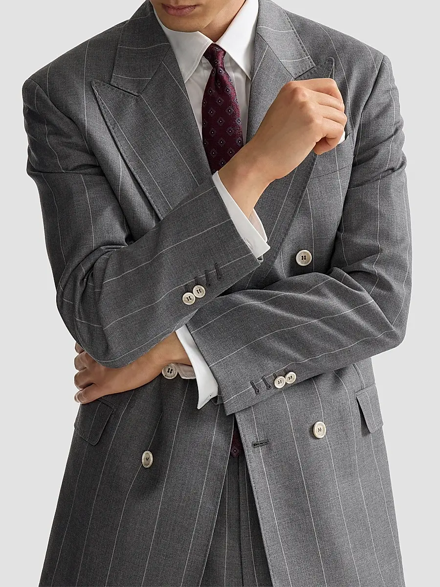 Brunello Cucinelli Men's Virgin Wool Chalk Stripe One and A Half Breasted Tailor Blazer | Thumbnail 4 Brunello Cucinelli Men's Virgin Wool Chalk Stripe One and A Half Breasted Tailor Blazer | Thumbnail 4